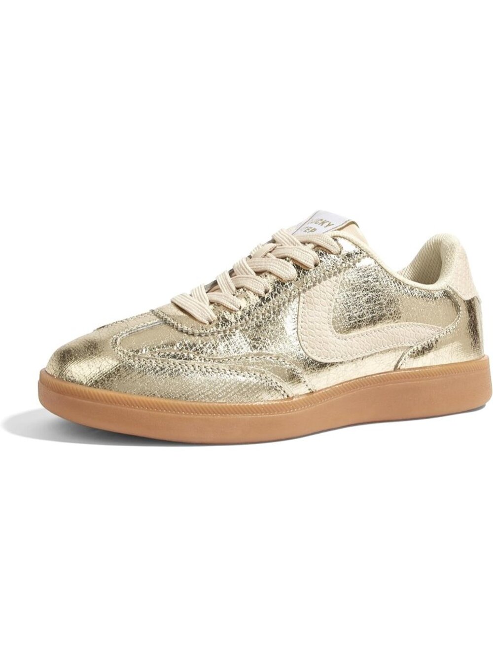 Women's Gold Faux Leather Non Slip Round Toe Flat Heel Classic Sneaker
